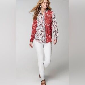 J. Jill Floral Patchwork Button-Down Shirt/Blouse